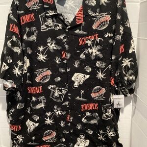 T100-Men’s Black Scarface Short Sleeve Button Up Hawaiian Style Shirt New